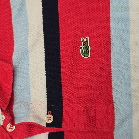 LACOSTE Boys 16 Striped Polo Shirt - Pink / Bright Red, Blue, White - Picture 3 of 7